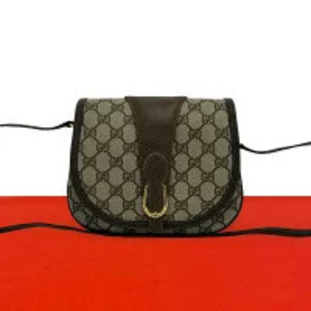 Gucci GG Leather Sacoche Pouch Shoulder Bag Brown